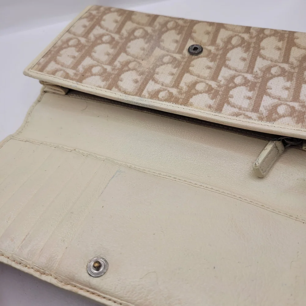 Dior Tan and Yellow Wallet with Floral Embroidery
